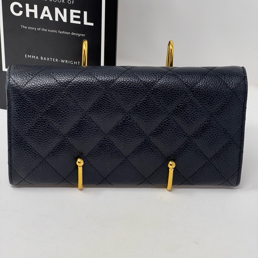 💯Authentic Chanel Black Quilted Caviar Leather Long Wallet Iconic CC Logo - Picture 8 of 9